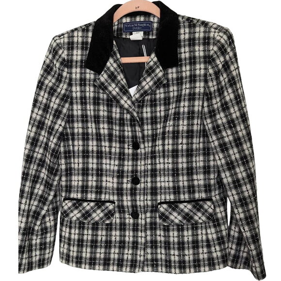Vintage Plaid Blazer with Velvet Collar - Picture 1 of 6
